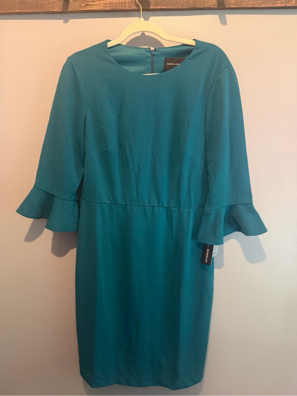 Donna Morgan Teal Ruffle-Sleeve Sheath Dress